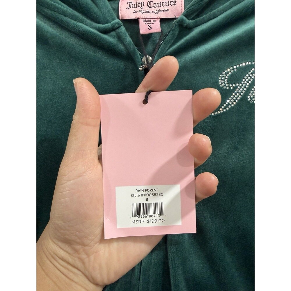 Juicy Couture y2k Rain Forest velour rhinestone bling tracksuit Size Small New - Picture 5 of 7